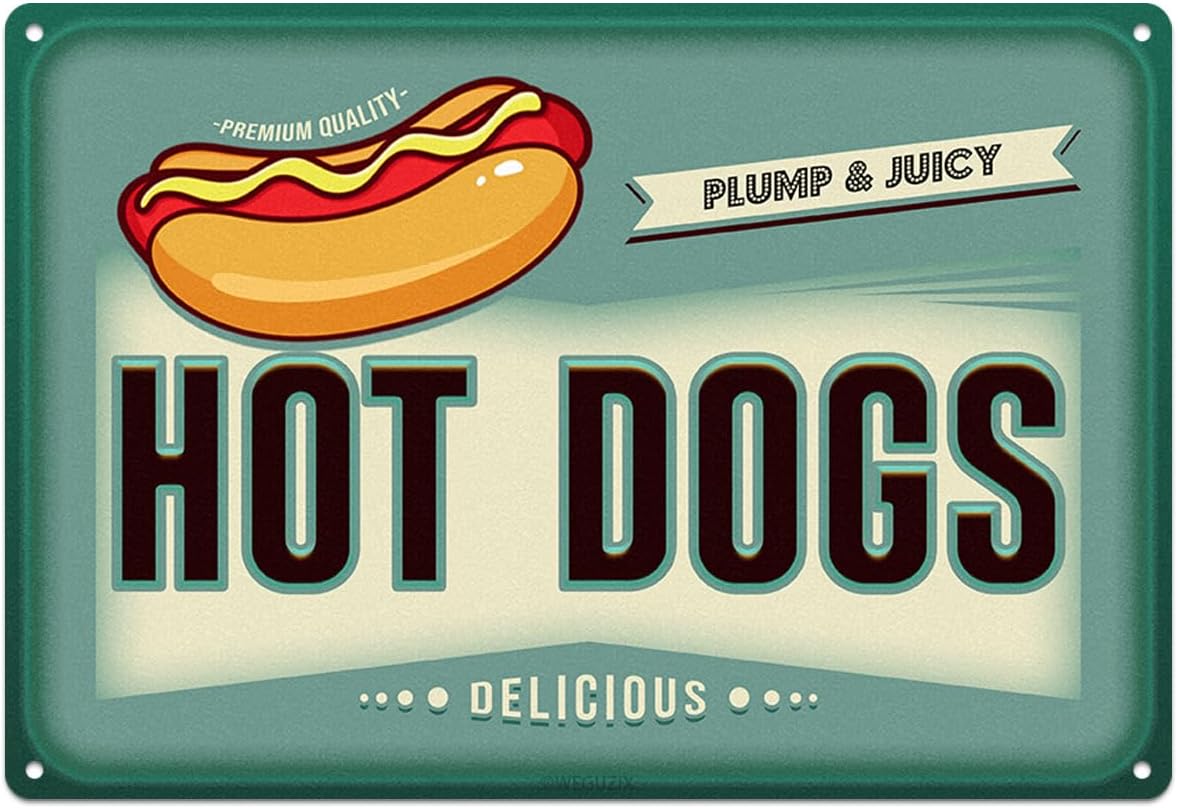 Food Snacks Corner - Plaque Métallique Rétro Amusante Hot-dogs, Décoration