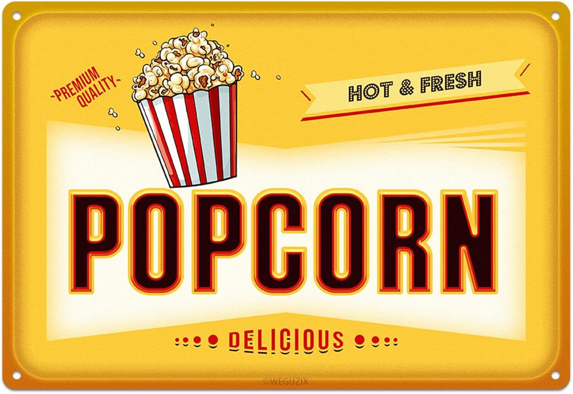 Food Snacks Corner - Pancarte Métallique Amusante Popcorn, Style Rétro,